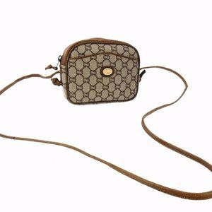 Vintage GUCCI Plus GG Supreme Monogram Canvas Leather Shoulder Crossbody Bag